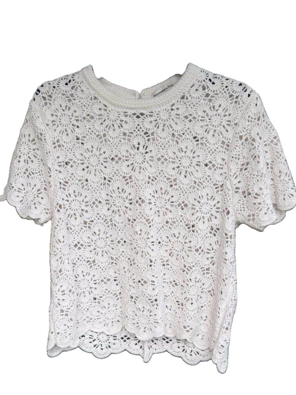 Abercrombie & Fitch Floral Crochet Knit Top White Short Sleeve Sweater Medium